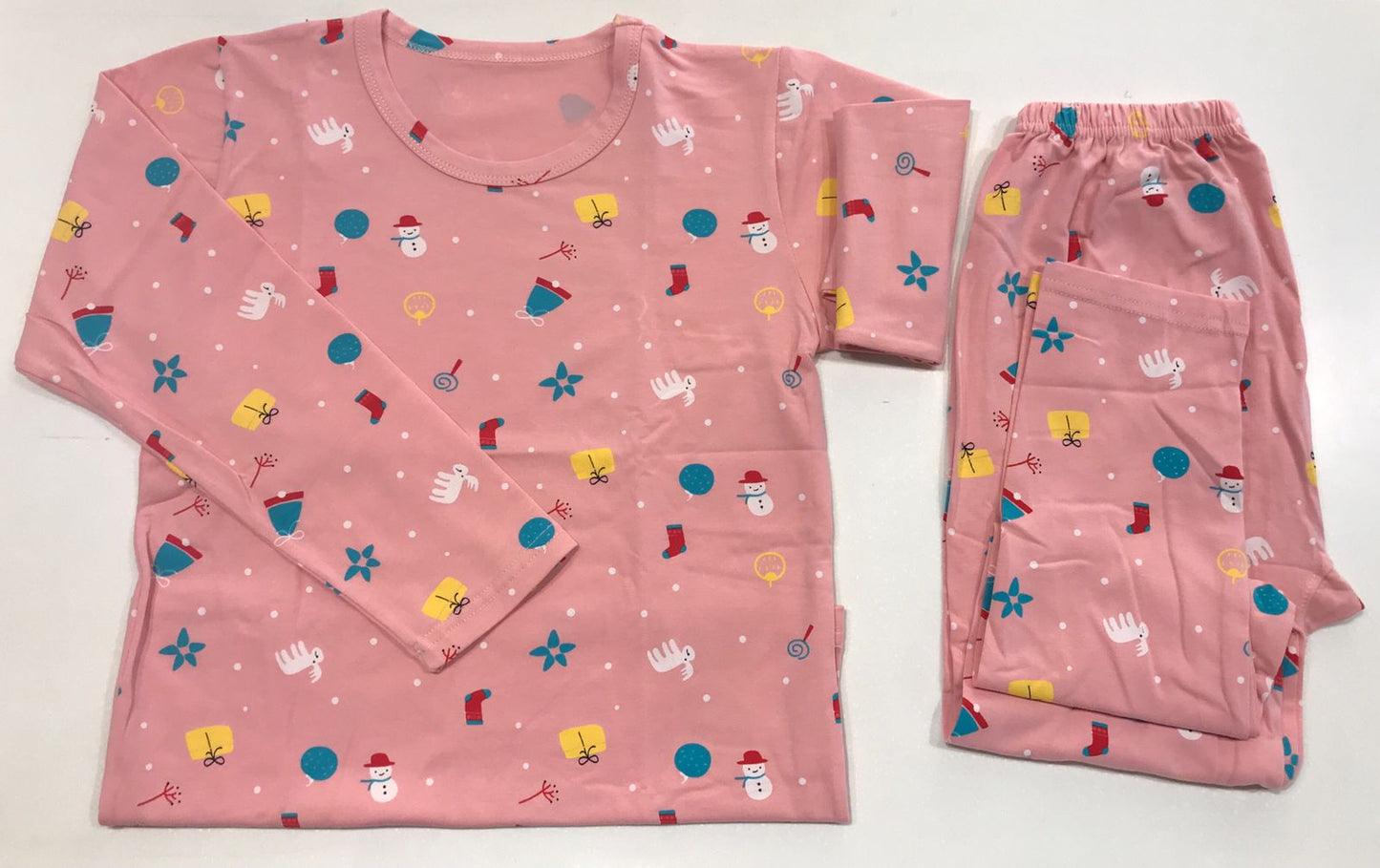 Colorful Patterns Children's Sleepwear Pajama Snow Man Pink