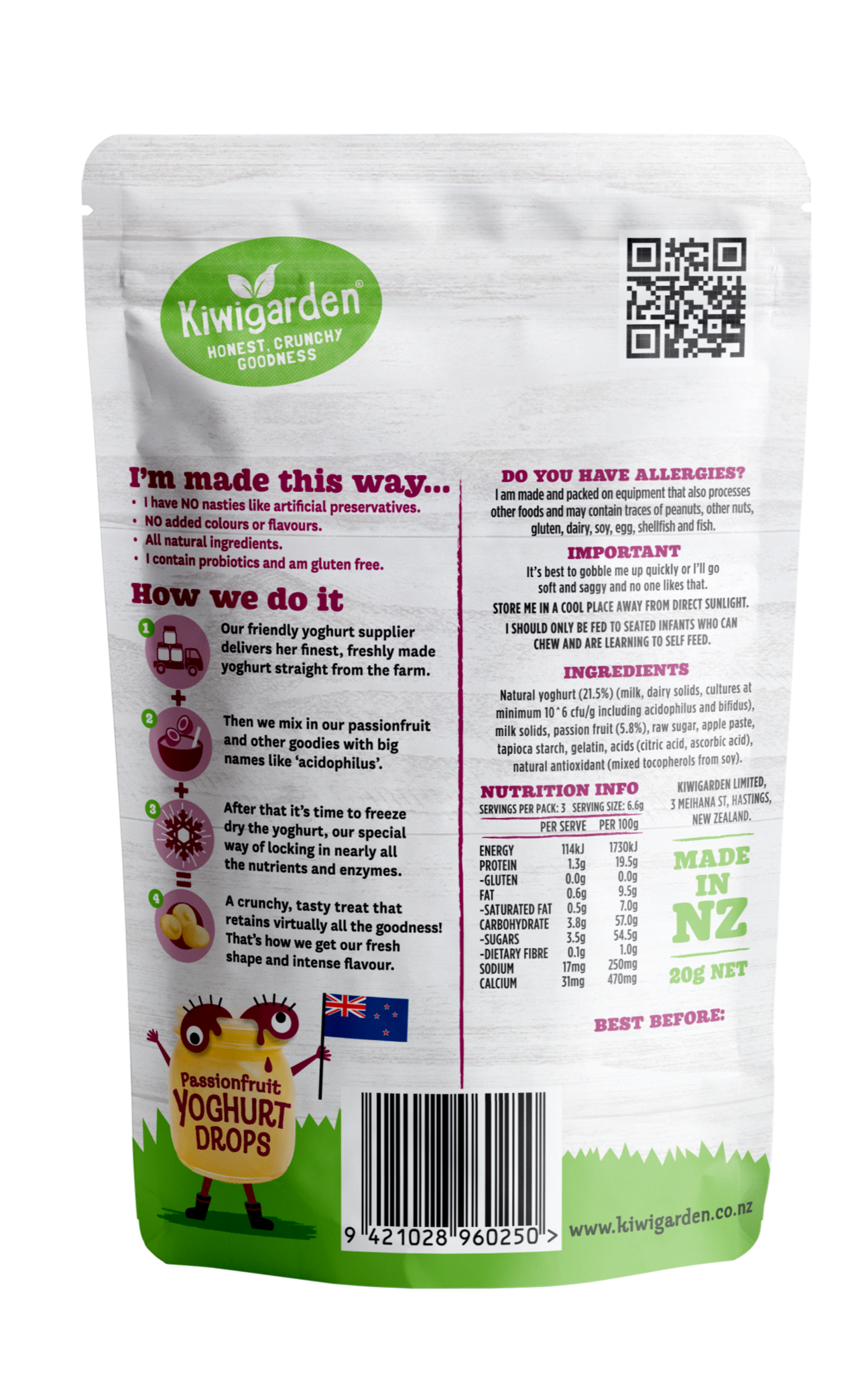 Kiwi Garden Passionfruit Yoghurt Drops 20g