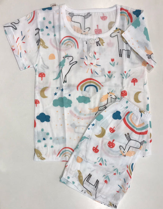 Colorful Patterns Sleeveless & Summer Shorts Rainbow White
