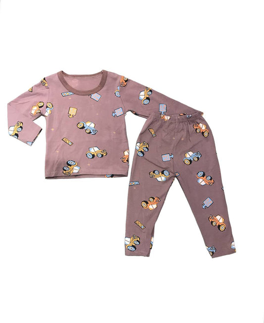 Colorful Patterns Children's Sleepwear Pajama Cars Brown