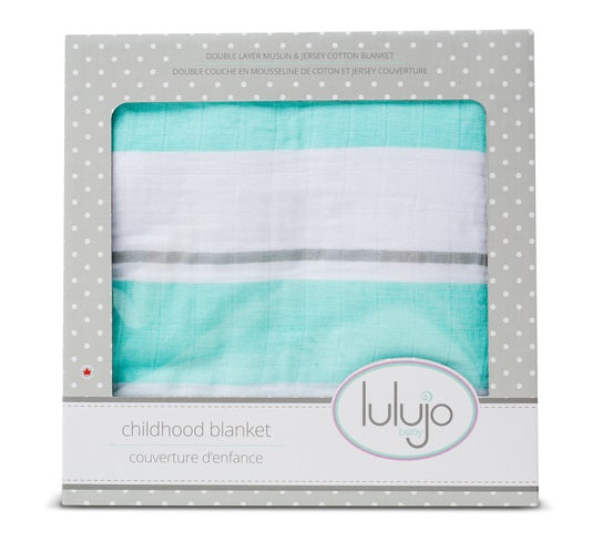 Lulujo Childhood Blanket - Aqua Stripe