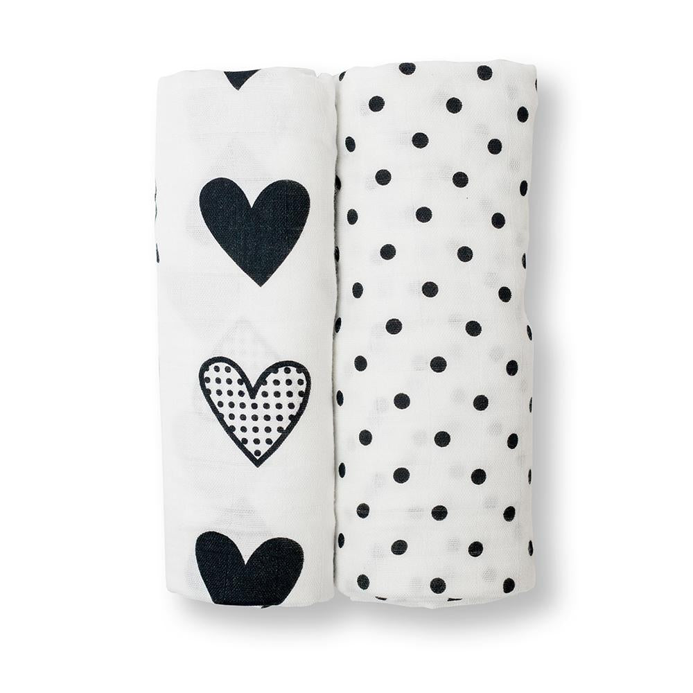 Lulujo Cotton Muslin (Set of 2) - Hearts and Dots