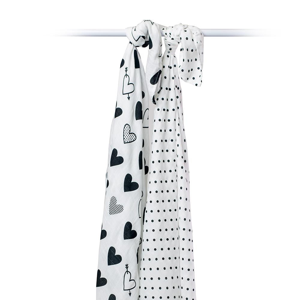 Lulujo Cotton Muslin (Set of 2) - Hearts and Dots