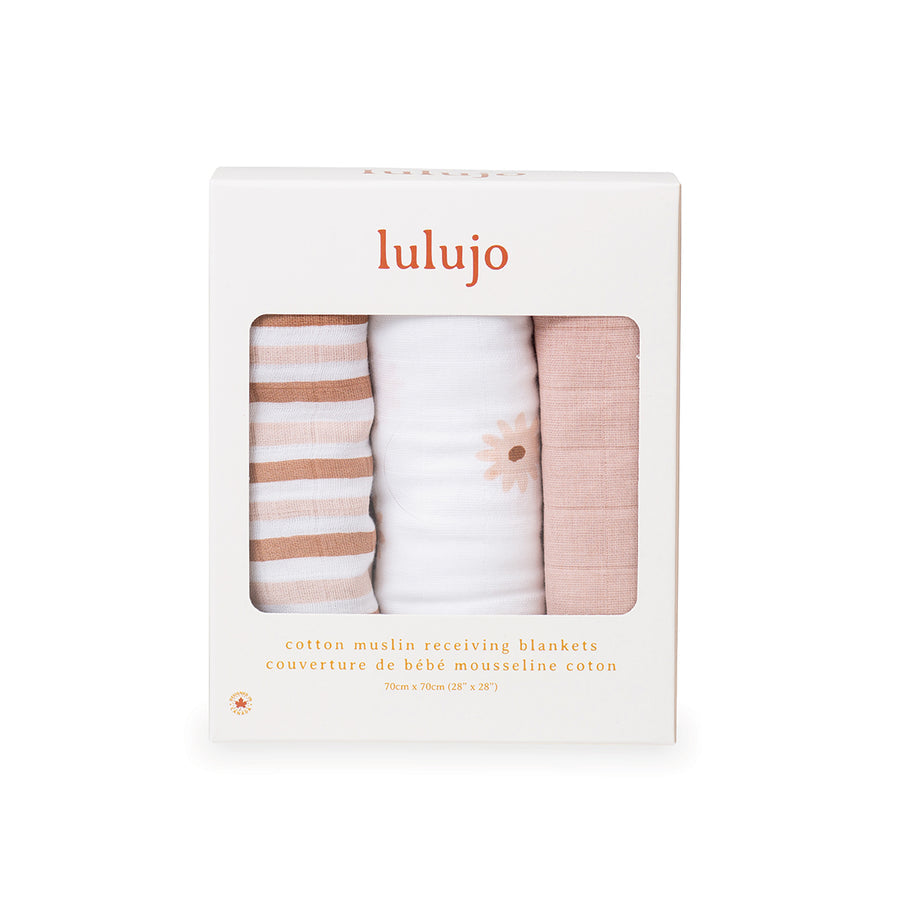 Lulujo Mini Muslin Receiving Blanket (set of 3) - Daisies