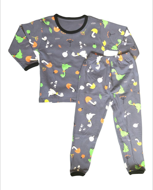 Colorful Patterns Children's Sleepwear Pajama Green Dino