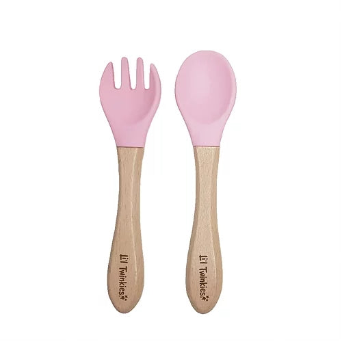 Li'l Twinkies Train Me Spoon and Fork, Light Pink