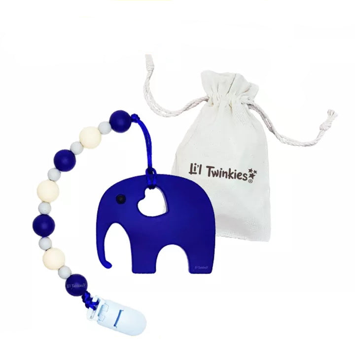 Li'l Twinkies Teether w/ Clip-On, Blue Elephant