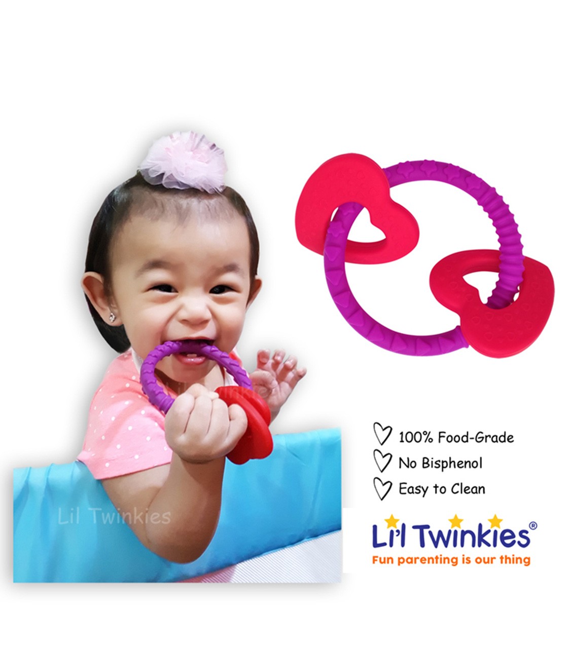 Li'l Twinkies Sensory Teether Rings - Luscious Hearts