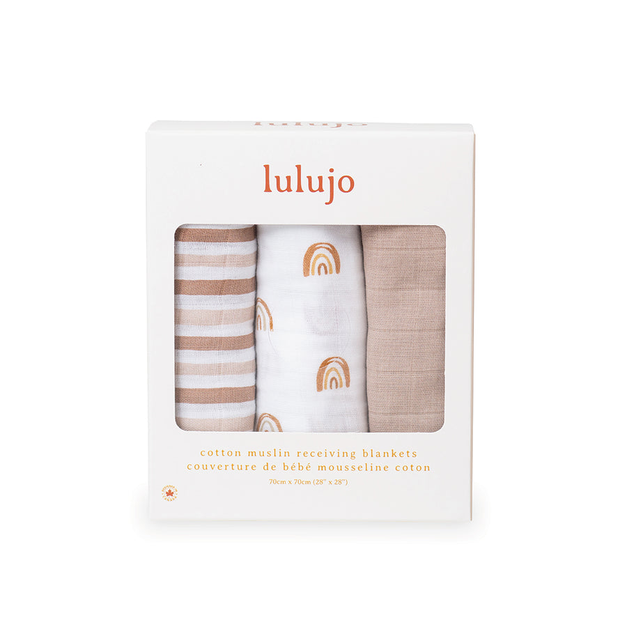 Lulujo Mini Muslin Receiving Blanket (set of 3) - Rainbows