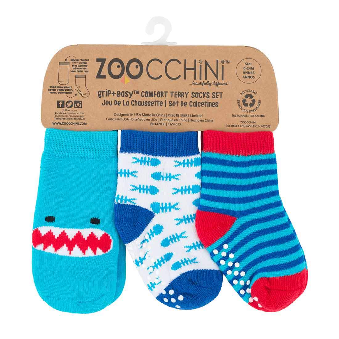 Zoocchini Terry Socks Set - Sherman The Shark
