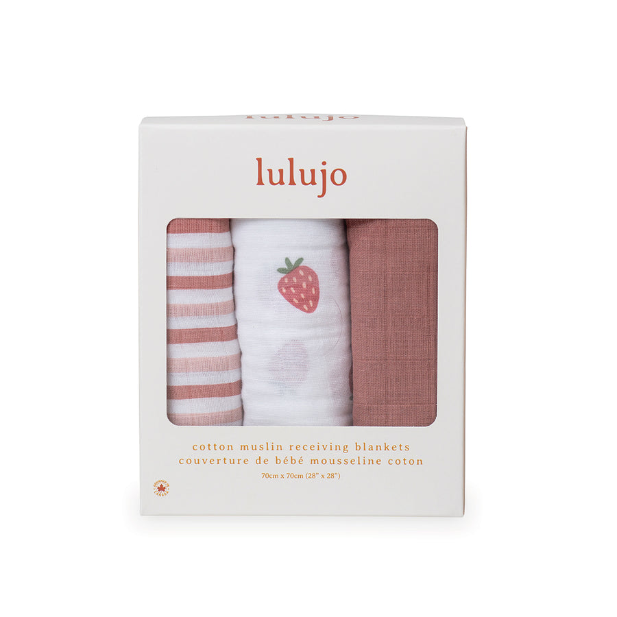 Lulujo Mini Muslin Receiving Blanket (set of 3) - Strawberries